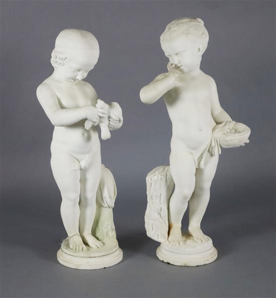 A pair of 19th century Italian carved white marble figures of putti, height 31in.